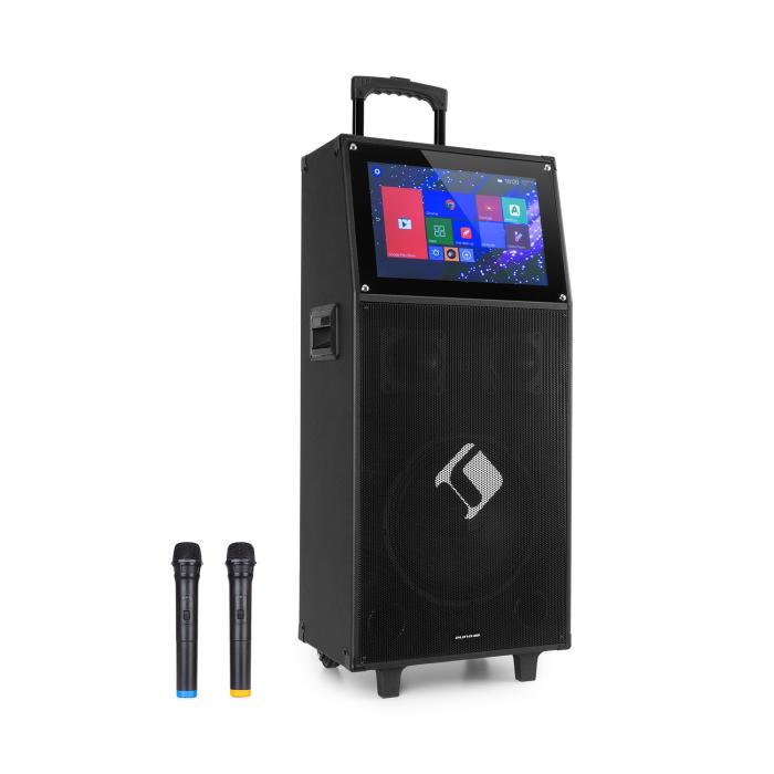 auna KTV Sistema de karaoke Pantalla táctil de 15,4 2 micrófonos UHF WiFi  BT USB SD HDMI Carrito