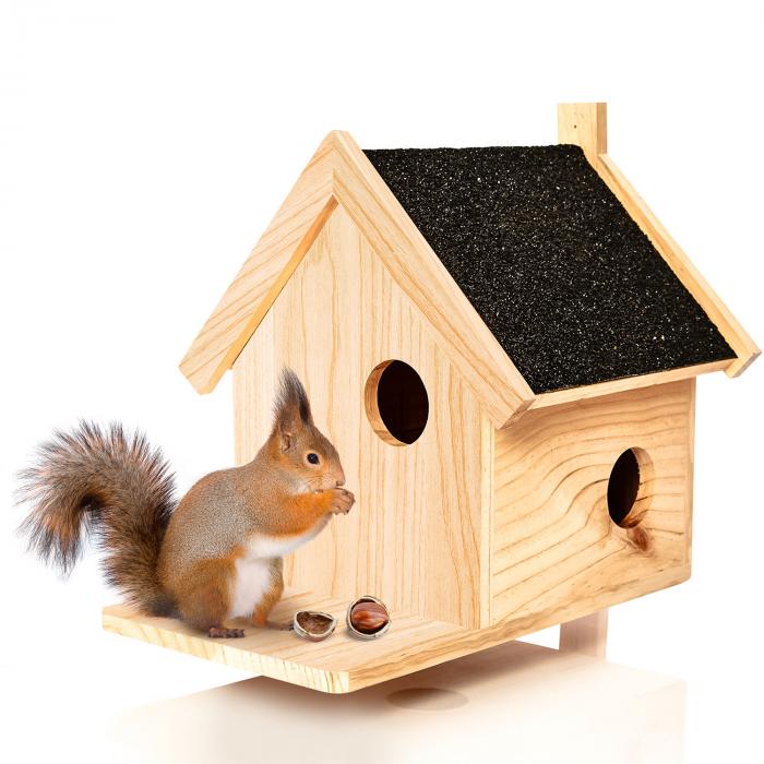 Boîte d'alimentation d'écureuil, maison d'alimentation d'écureuil avec  couverture verte, robuste et durable, panneau avant amovible