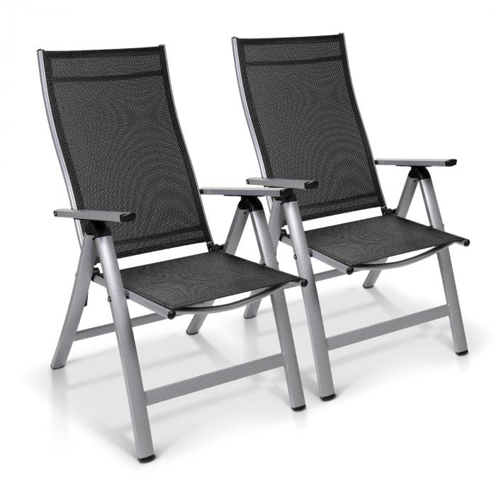 London, Garden Chair, Set of 2, Textilene, Aluminium, 6-Position, Foldable  2 x Chair | Silver