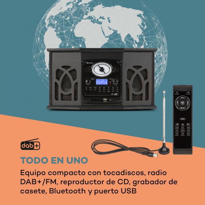 auna NR-620 DAB equipo de música madera tocadiscos DAB+ reproductor de CD  negro Madera Negra