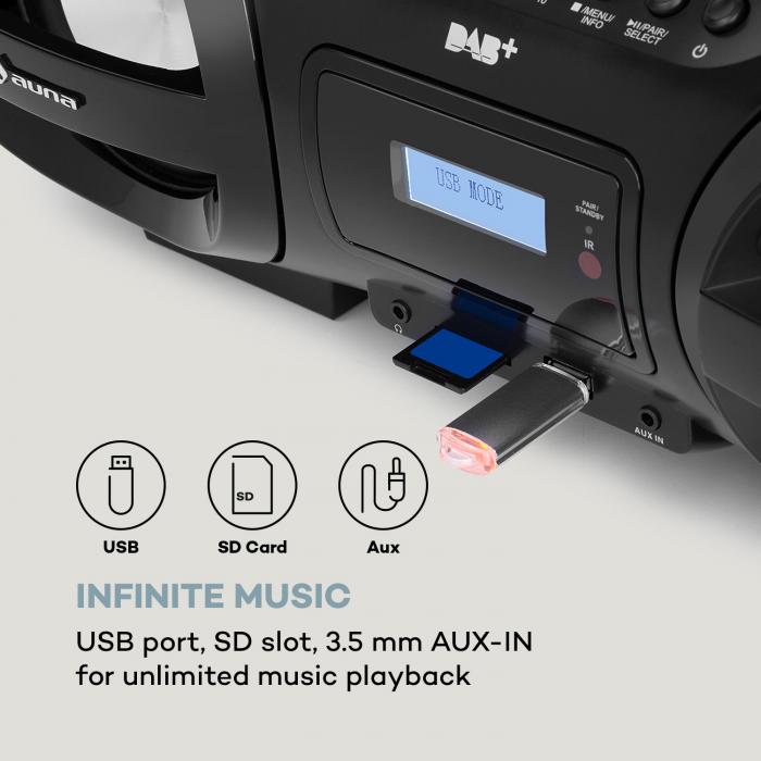 Harper CD Boombox Reproductor de CD Bluetooth Kassette UKW AUX USB