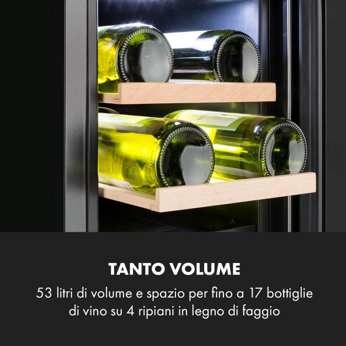 Cantinetta-frigo per vini Vinovilla 17 Built-In Duo a due zone 53l 17 bott.  3 colori anta in vetro 17 bottiglie, 2 zone di raffreddamento