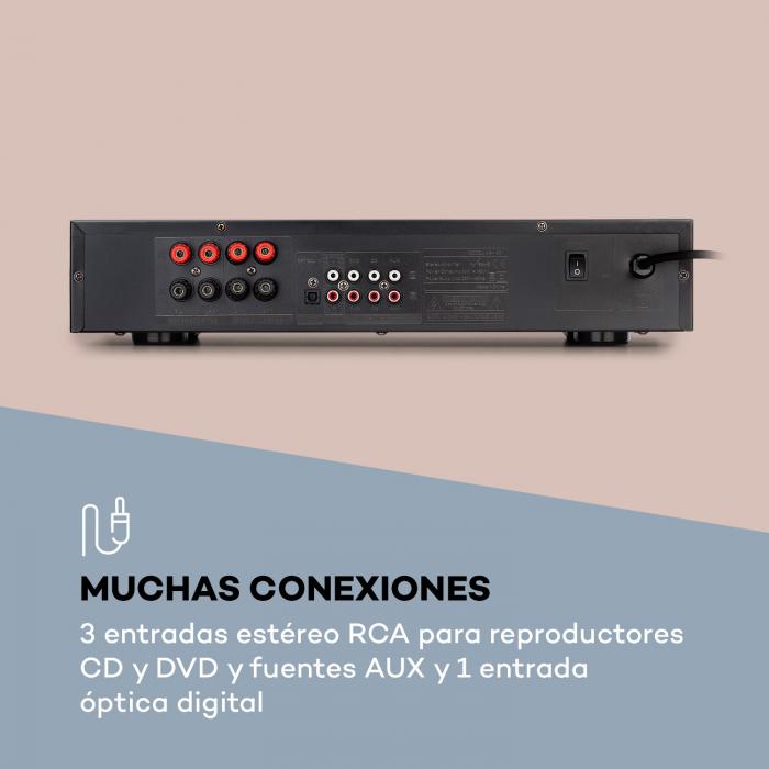 Auna AMP-218 - Receptor Amplificador HiFi, Sound Surround 5.1, Home Cinema,  600 W, AUX, Radio, Memoria