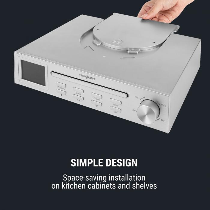 oneConcept Streamo Chef Radio de cocina Reproductor de CD BT 2,4HCC  Display Plateada