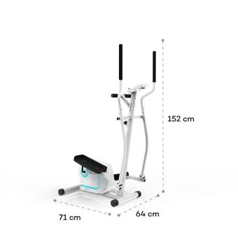 Velo elliptique Myon Cross masse d inertie de 12kg systeme de freinage magnetique resistance a 8 niveaux SmartCardio Studio avec application Kinomap entrainement silencieuc par courroie avec S Blanc